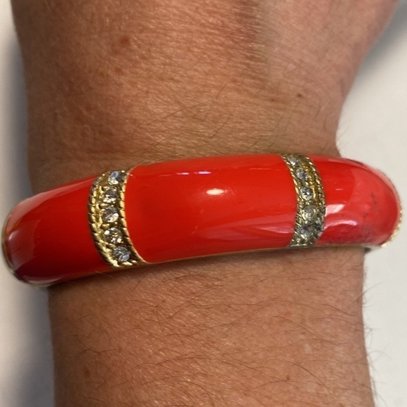 J. Crew gold and Pavé crystal orange contemporary magnetic clasp bangle bracelet - Picture 1 of 6